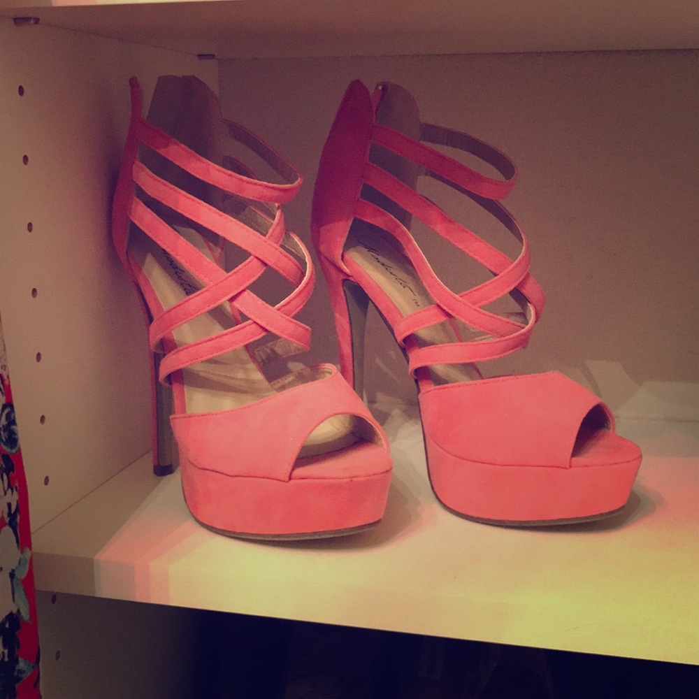 Pink suede strappy heels (NEVER WORN)